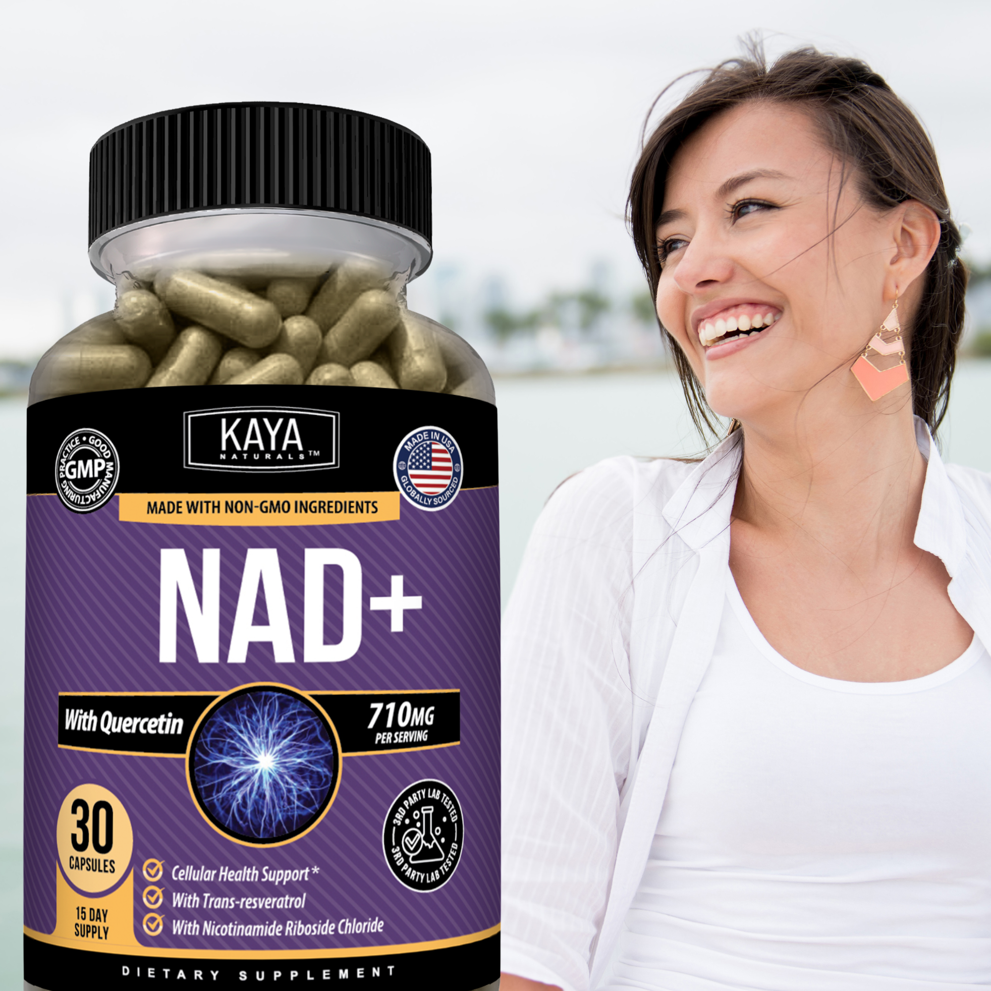 NAD+ Cellular Energy Support – Nicotinamide Riboside, Resveratrol, Quercetin & Absorption Blend for Healthy Aging & Vitality