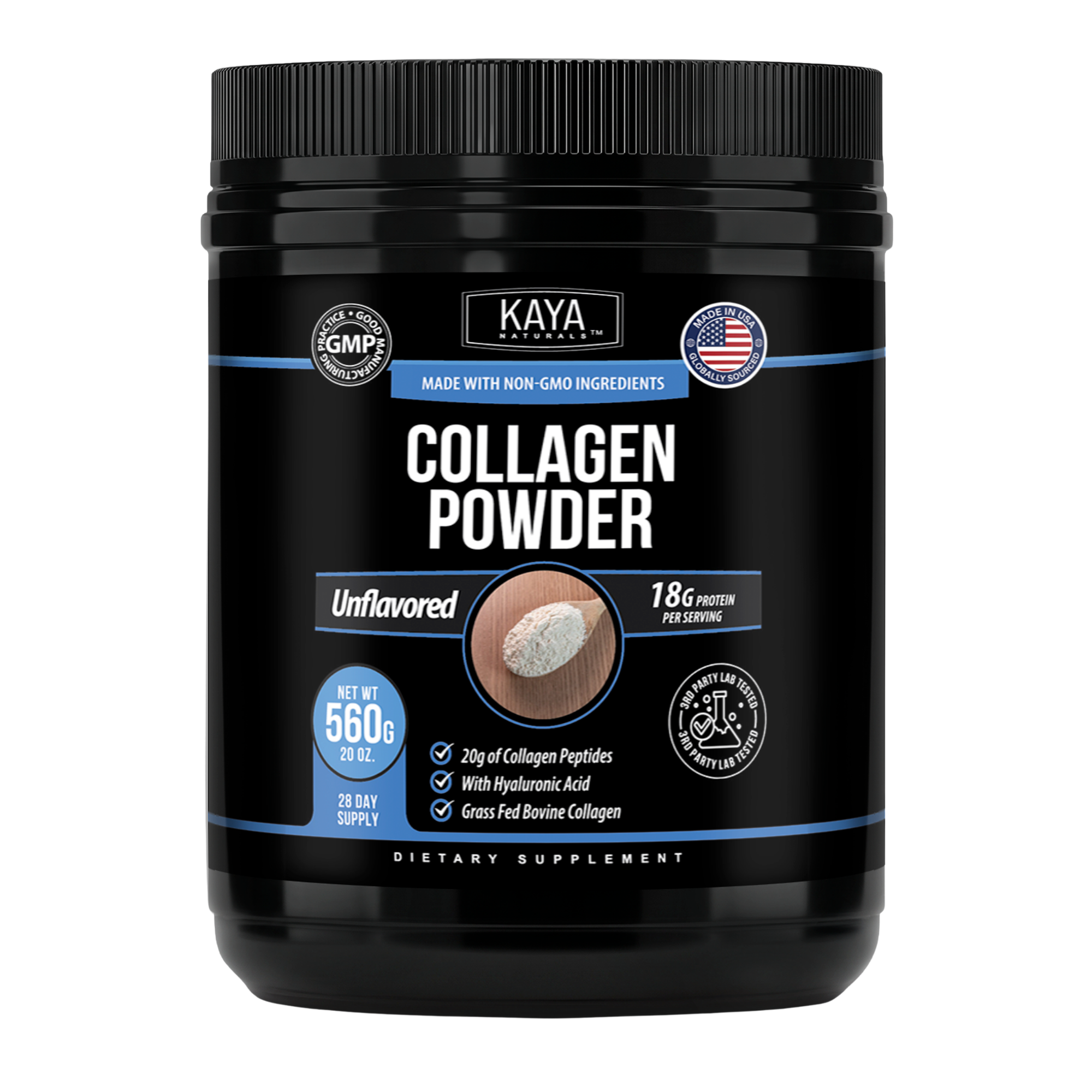 Kaya Naturals Collagen Powder for Hair, Skin & Nails Support, Daily Wellness & Beauty Supplement, Unflavored, 20 oz