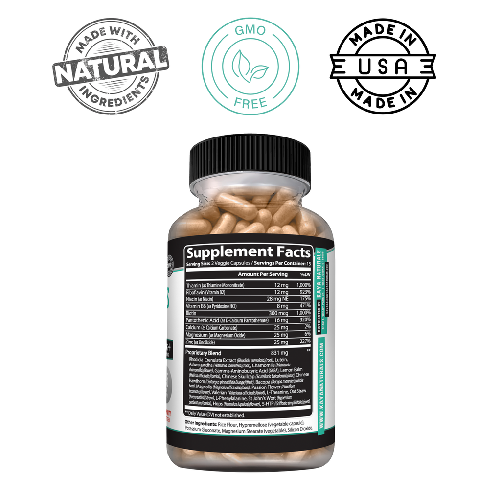 Kaya Naturals Daily Stress Support - Calm, Relaxation & Mood Balance Supplement Capsules
