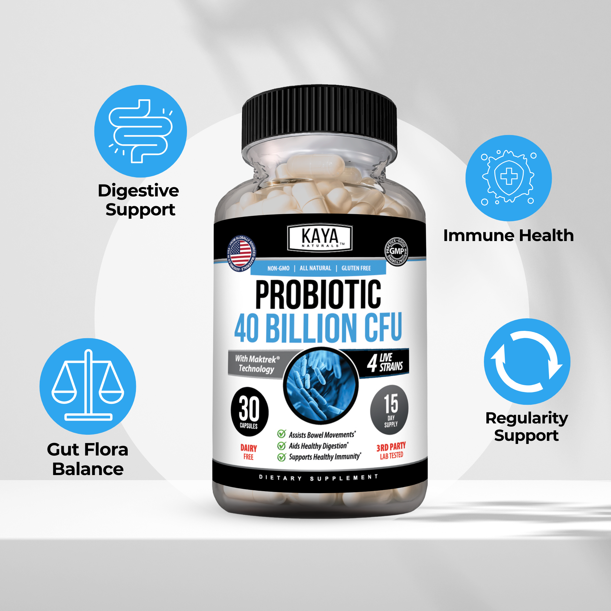 Probiotic 40 Billion CFU – Daily Gut Health & Digestive Support Supplement for Women & Men – Prebiotics + Probiotics