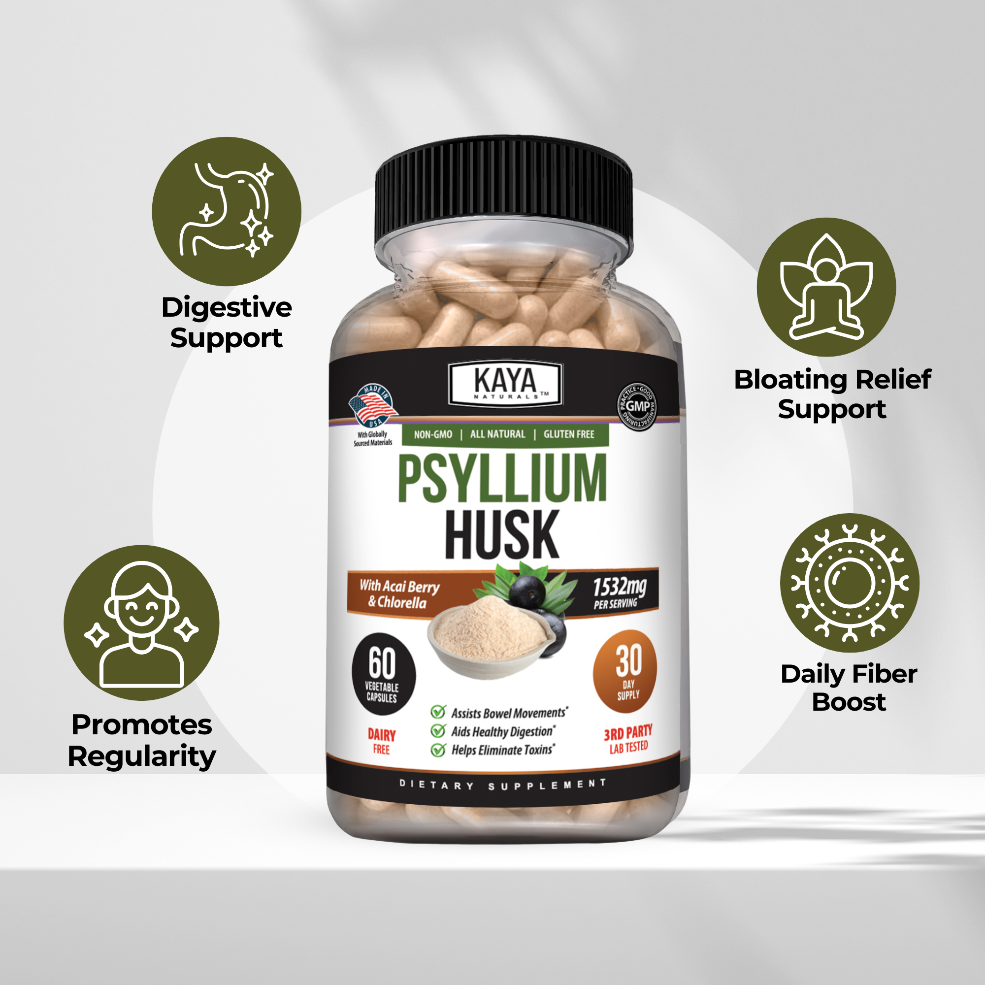 Psyllium Husk – Daily Fiber & Digestive Support – Gut Health & Regularity Formula – Bloating & Cleanse Support