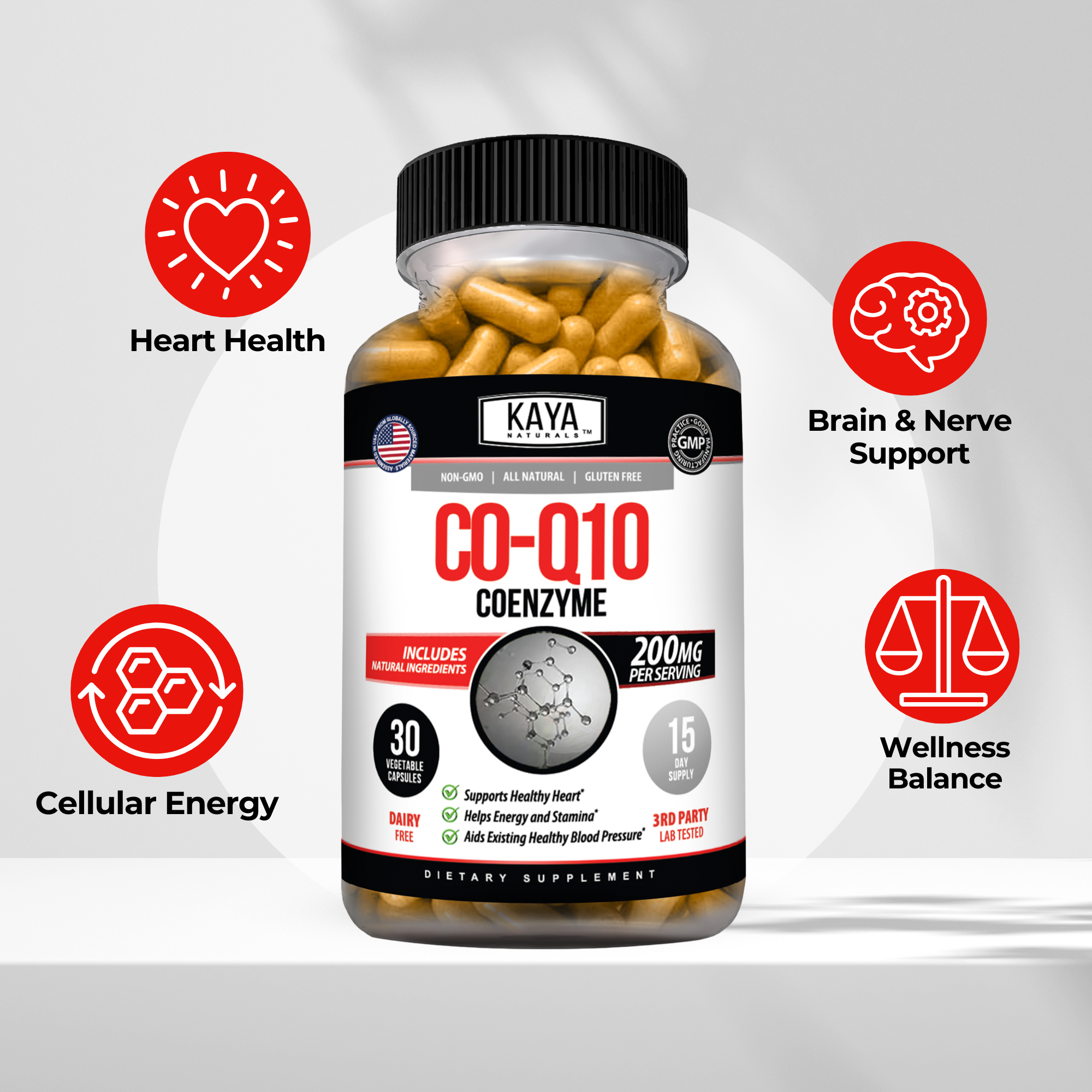 CoQ10 Supplement – Daily Cellular Energy & Heart Wellness Support – Antioxidant Formula for Men & Women