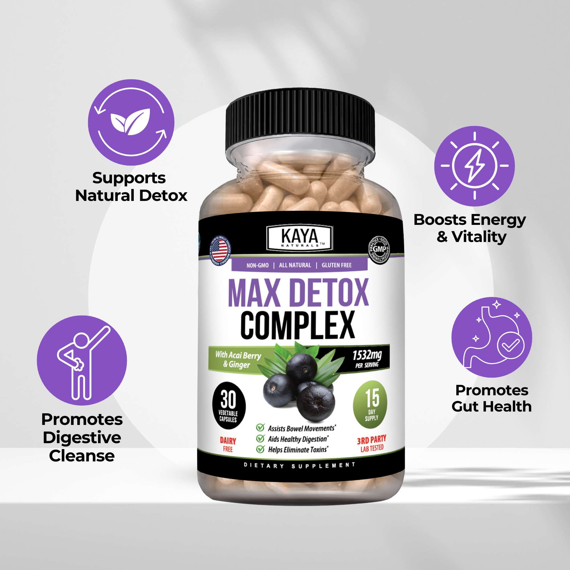 Max Detox Complete – Daily Cleanse & Digestive Support Supplement for Women & Men – Herbal Blend with Fiber & Probiotics
