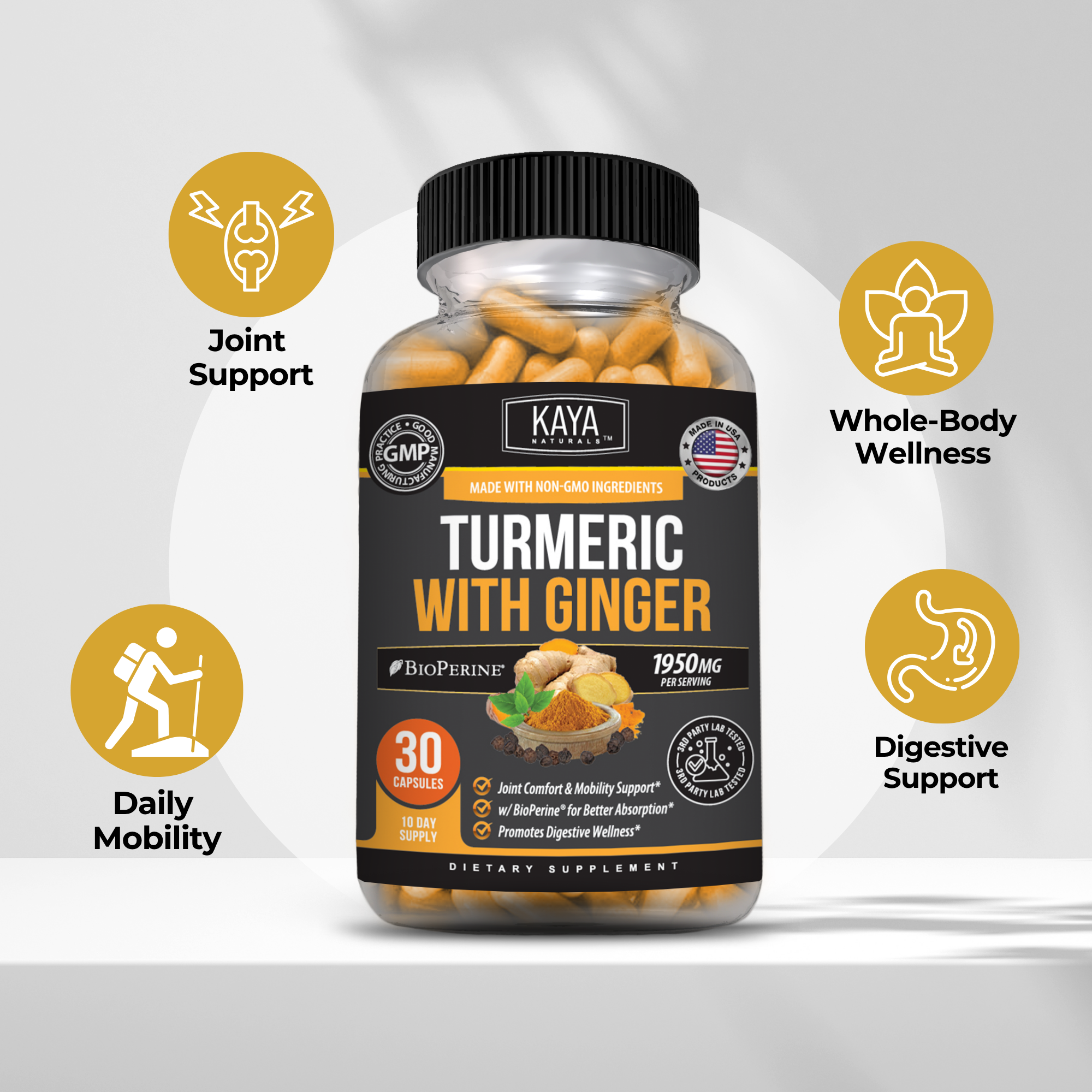 Turmeric with Ginger – Joint & Mobility Support – Daily Inflammation Balance & Antioxidant Formula – Digestive Wellness Support