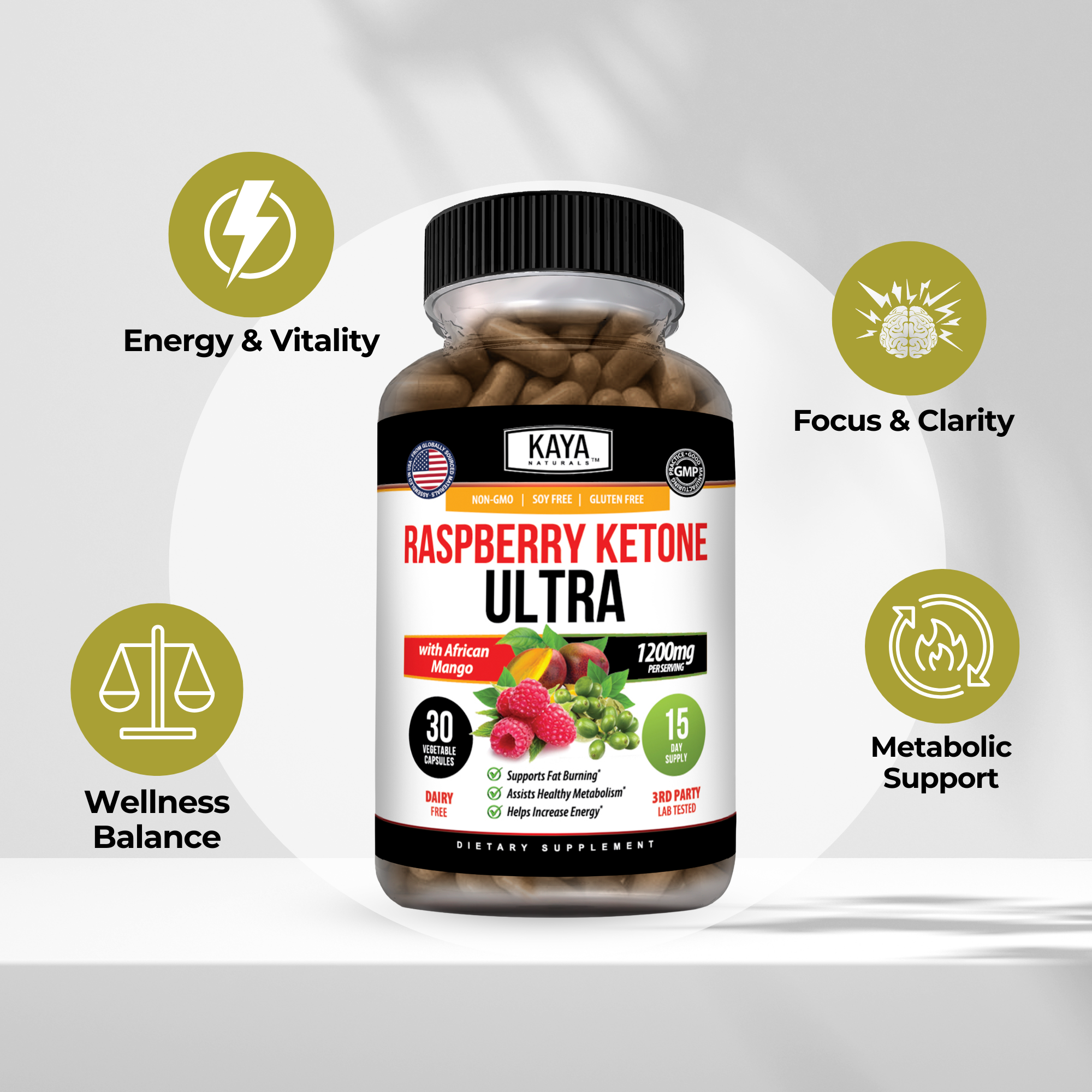 Raspberry Ketone Ultra – Metabolism & Weight Management Support – Energy & Appetite Control Formula – Daily Fat Burning Support