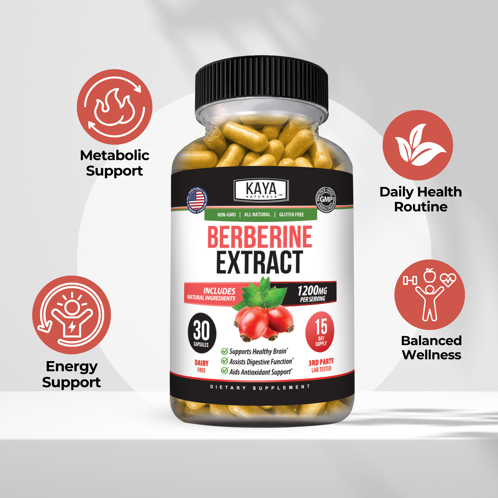Berberine Extract – Metabolic Support Supplement – Daily Wellness & Balance – 1200mg Per Serving