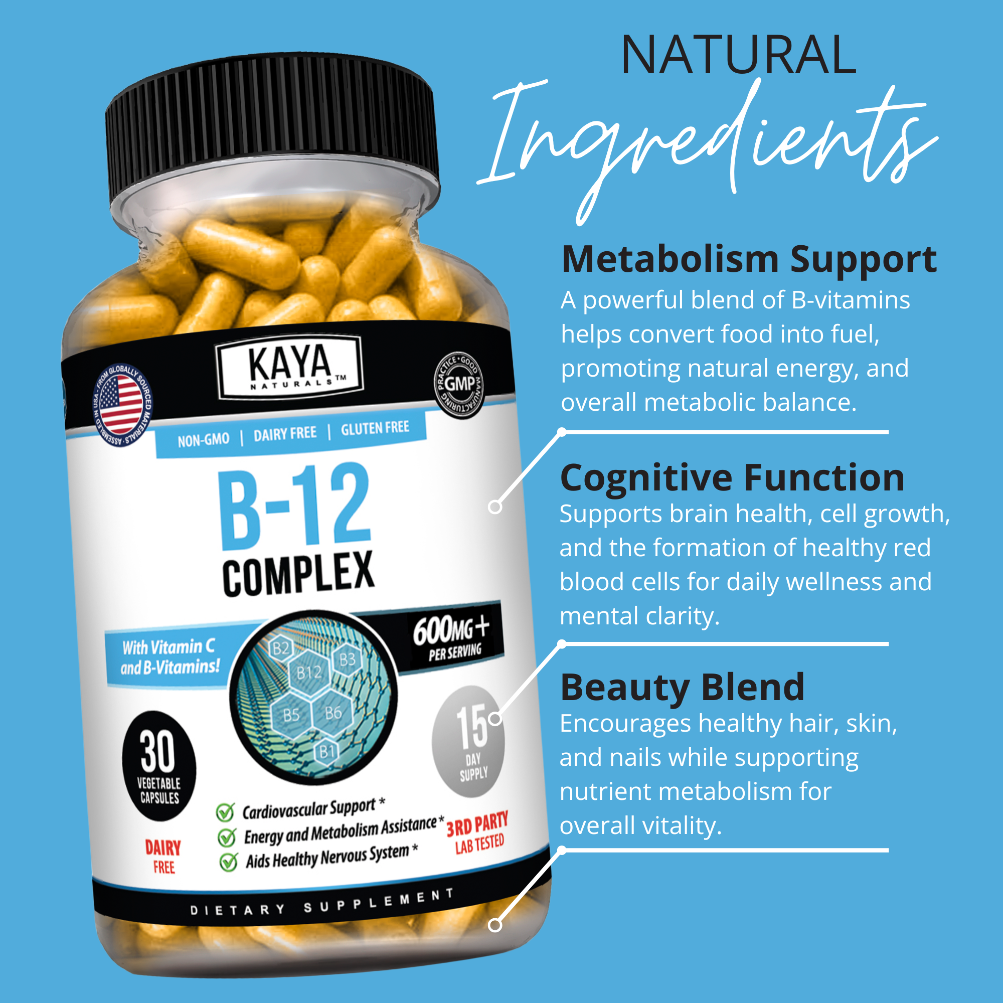 Vitamin B-12 Supplement – Energy, Metabolism & Nervous System Support – Daily B12 for Men & Women