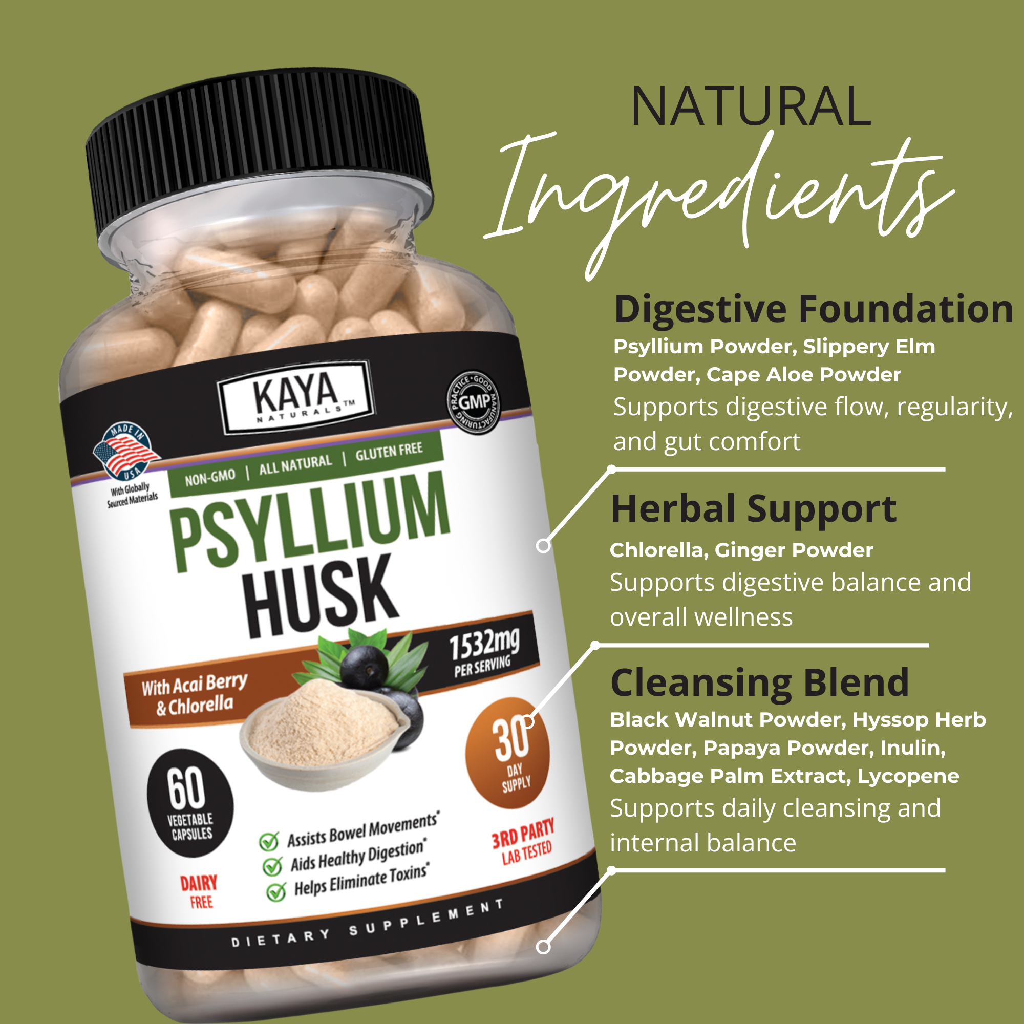 Psyllium Husk – Daily Fiber & Digestive Support – Gut Health & Regularity Formula – Bloating & Cleanse Support