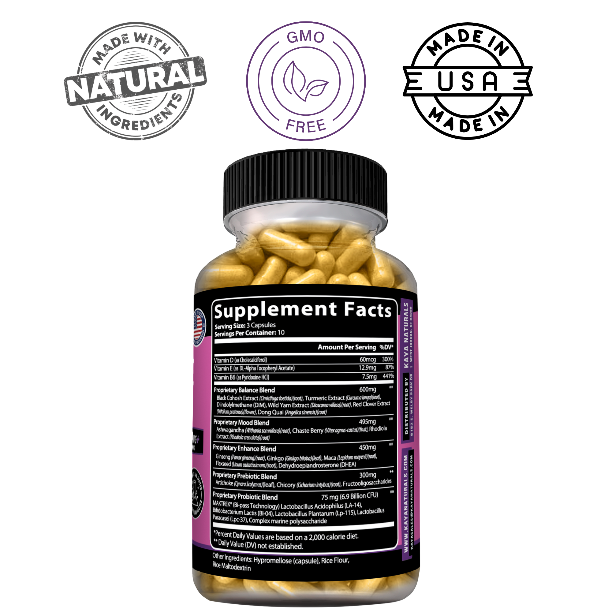 Menopause Support for Women – Black Cohosh, Red Clover, Probiotic & Prebiotic Blends for Hormonal Balance, Mood and Daily Wellness
