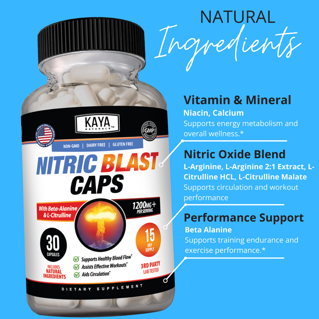 Nitric Blast Capsules – Nitric Oxide Support Formula – Pre-Workout Energy & Performance Support – Endurance & Pump Formula