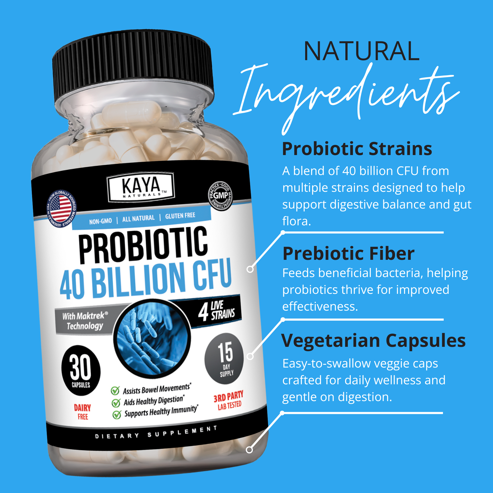 Probiotic 40 Billion CFU – Daily Gut Health & Digestive Support Supplement for Women & Men – Prebiotics + Probiotics