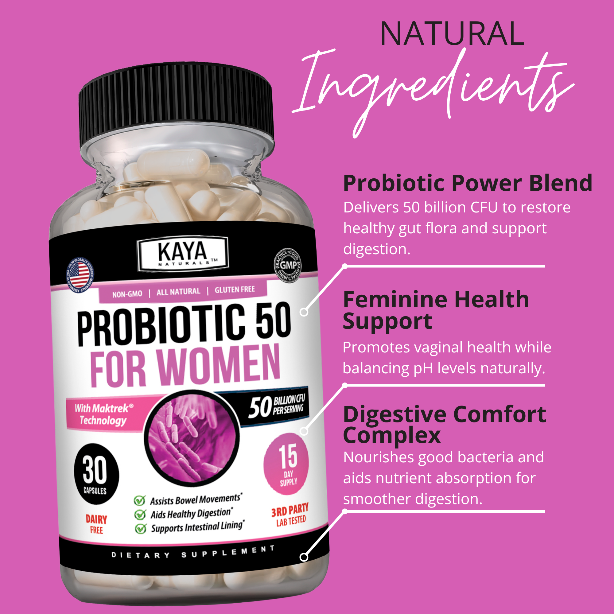 Women’s Probiotic 50 Billion CFU – Daily Gut & Feminine Balance Support – Prebiotics + Probiotics for Digestive Health