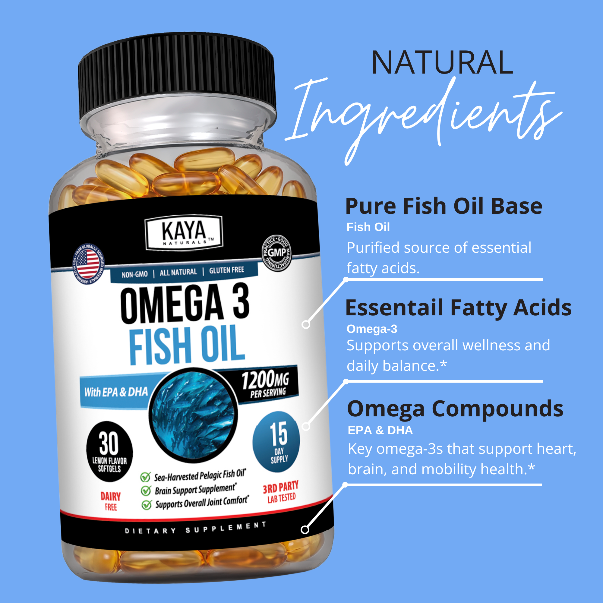 Omega-3 Fish Oil Softgels – EPA & DHA Daily Support – Heart, Brain & Joint Wellness – Easy-to-Swallow Softgels