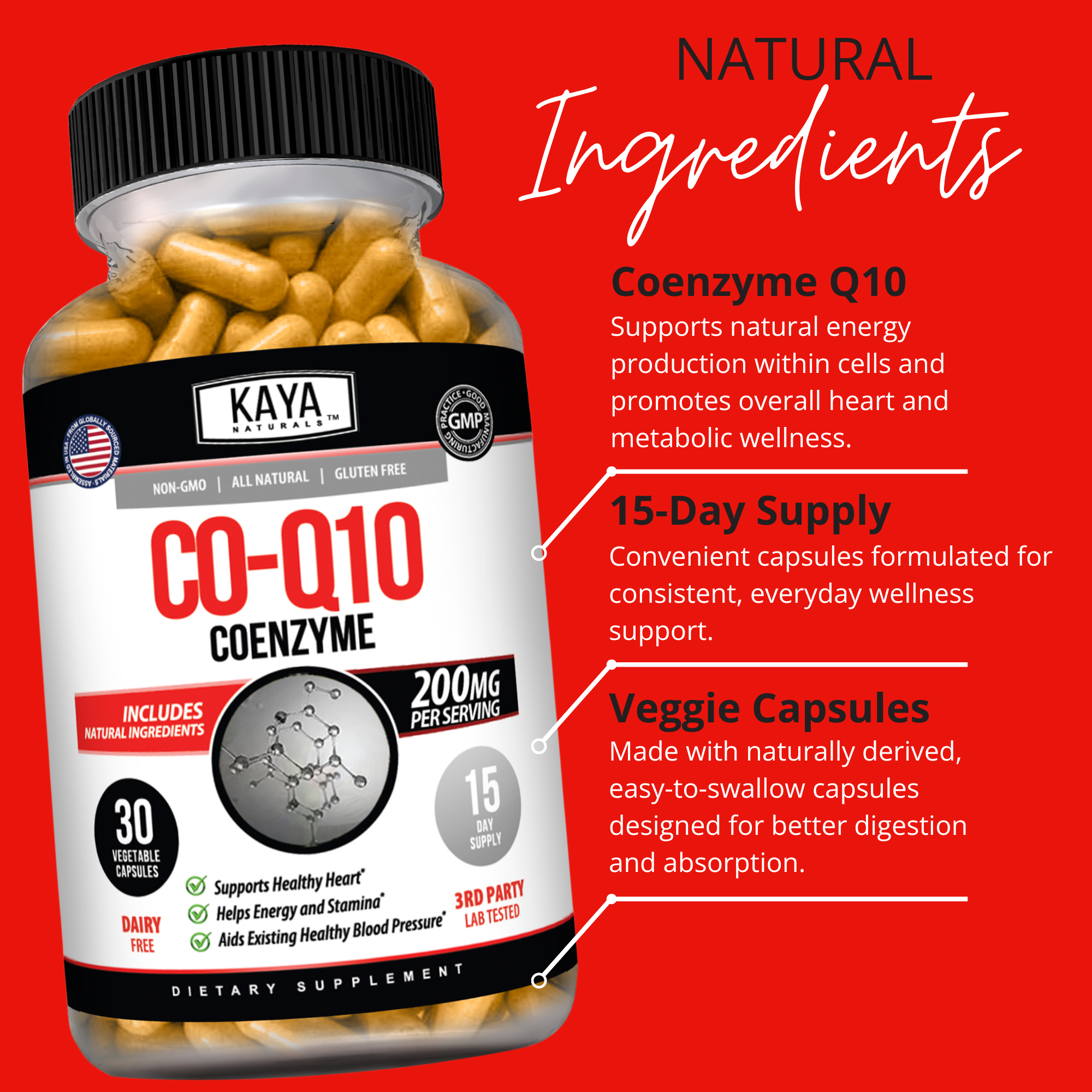 CoQ10 Supplement – Daily Cellular Energy & Heart Wellness Support – Antioxidant Formula for Men & Women