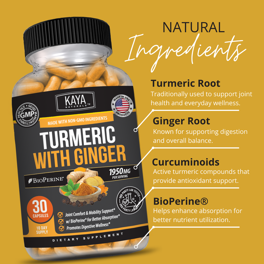 Turmeric with Ginger – Joint & Mobility Support – Daily Inflammation Balance & Antioxidant Formula – Digestive Wellness Support