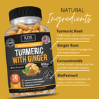Turmeric with Ginger – Joint & Mobility Support – Daily Inflammation Balance & Antioxidant Formula – Digestive Wellness Support