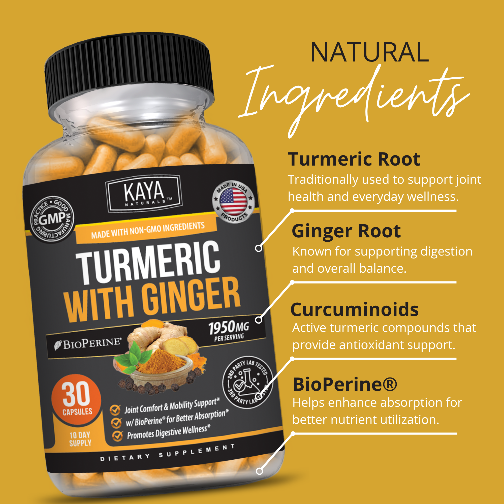 Turmeric with Ginger – Joint & Mobility Support – Daily Inflammation Balance & Antioxidant Formula – Digestive Wellness Support