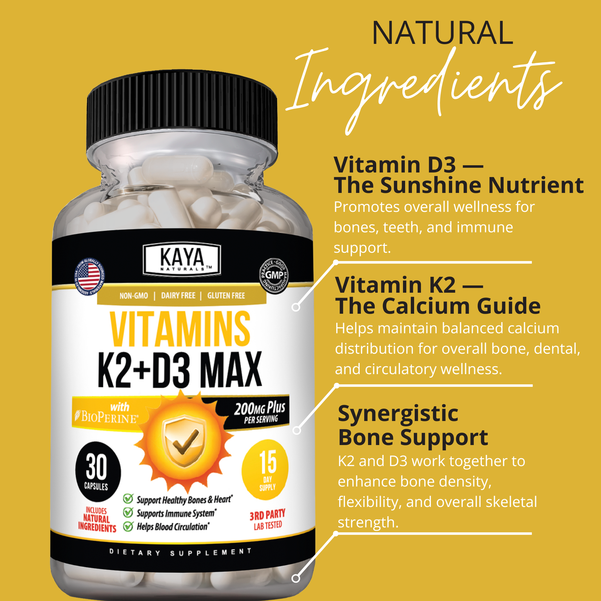 Vitamin K2 + D3 Max – Bone & Calcium Support – Immune & Daily Wellness Formula – High Potency