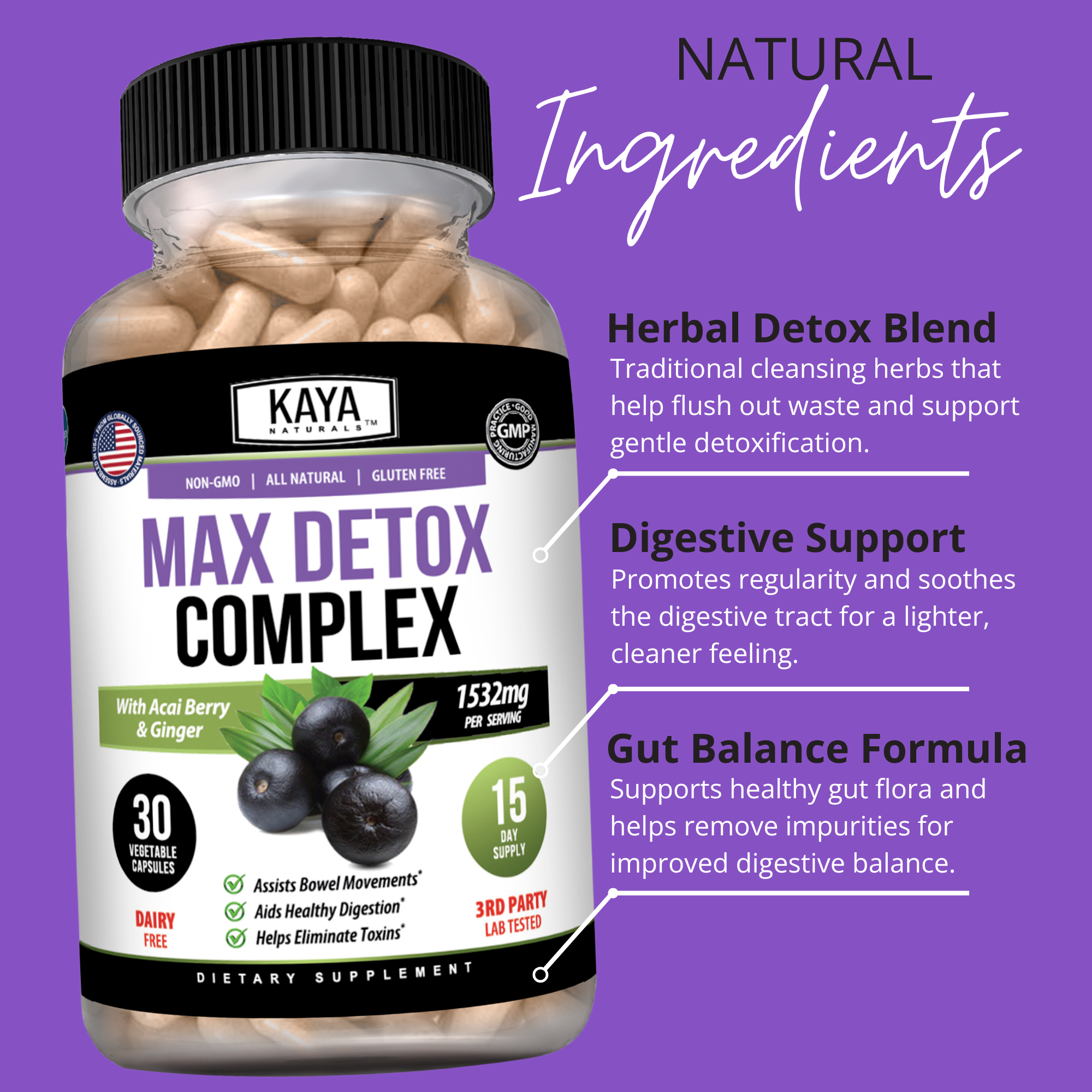 Max Detox Complete – Daily Cleanse & Digestive Support Supplement for Women & Men – Herbal Blend with Fiber & Probiotics