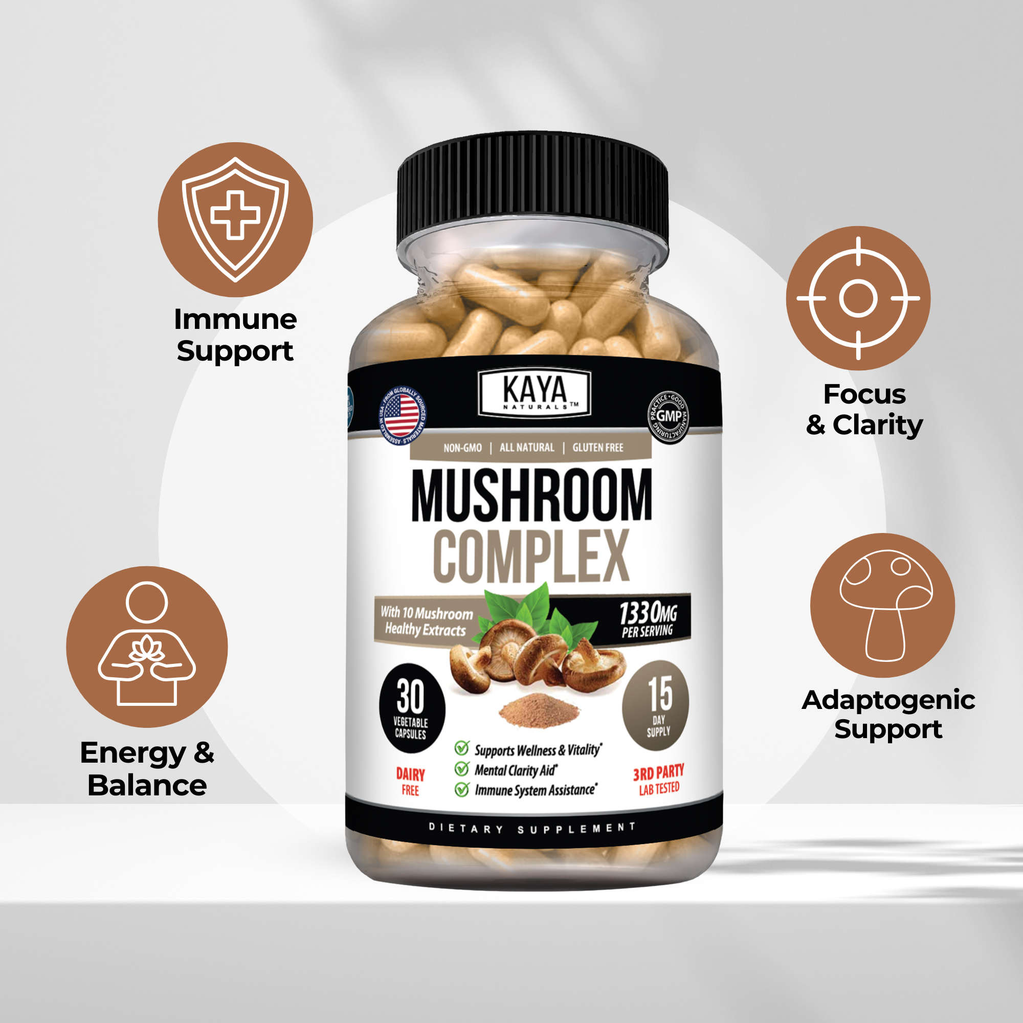 Mushroom Complex – Immune & Cognitive Support – Energy, Focus & Daily Wellness Blend – Multi Mushroom Formula