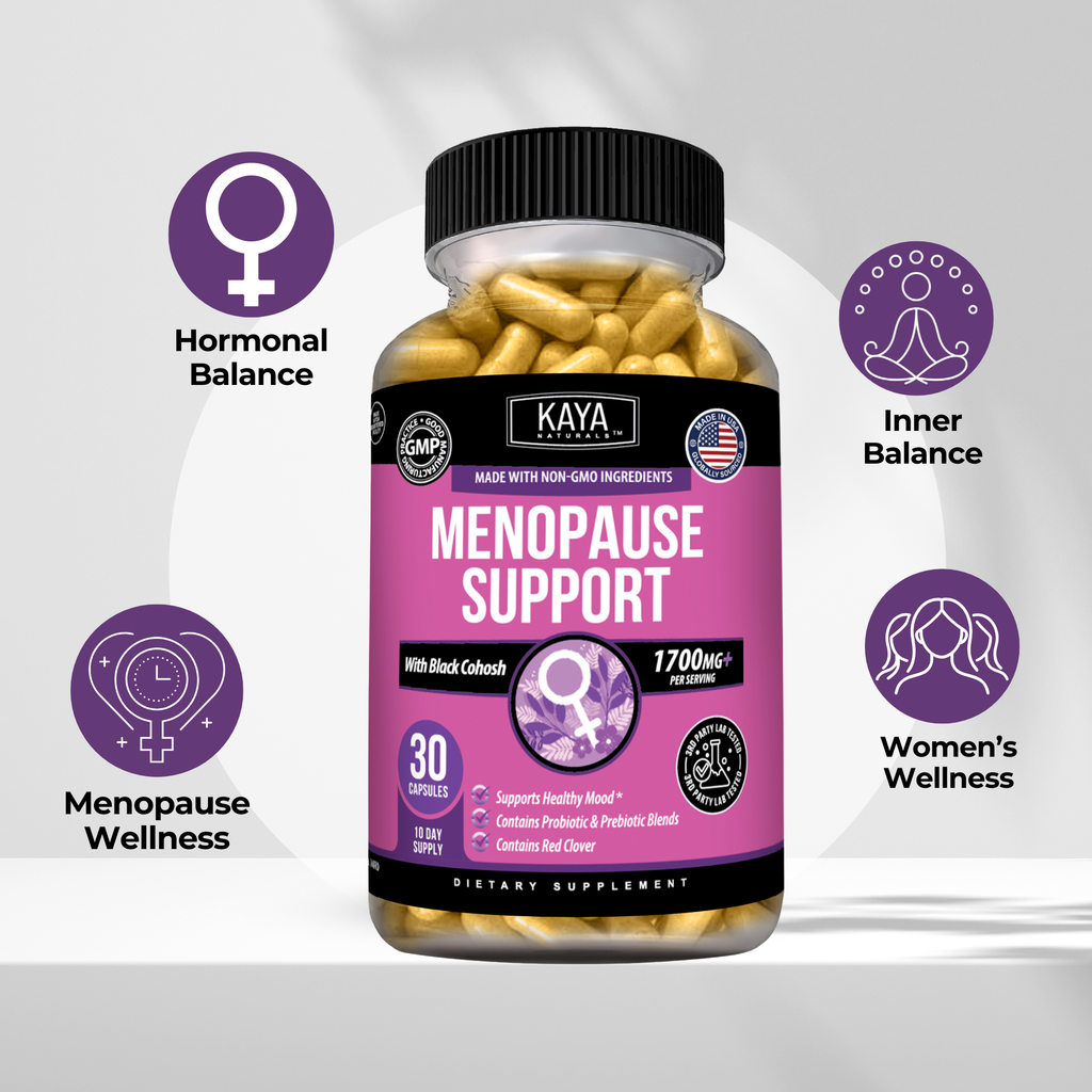 Menopause Support for Women – Black Cohosh, Red Clover, Probiotic & Prebiotic Blends for Hormonal Balance, Mood and Daily Wellness