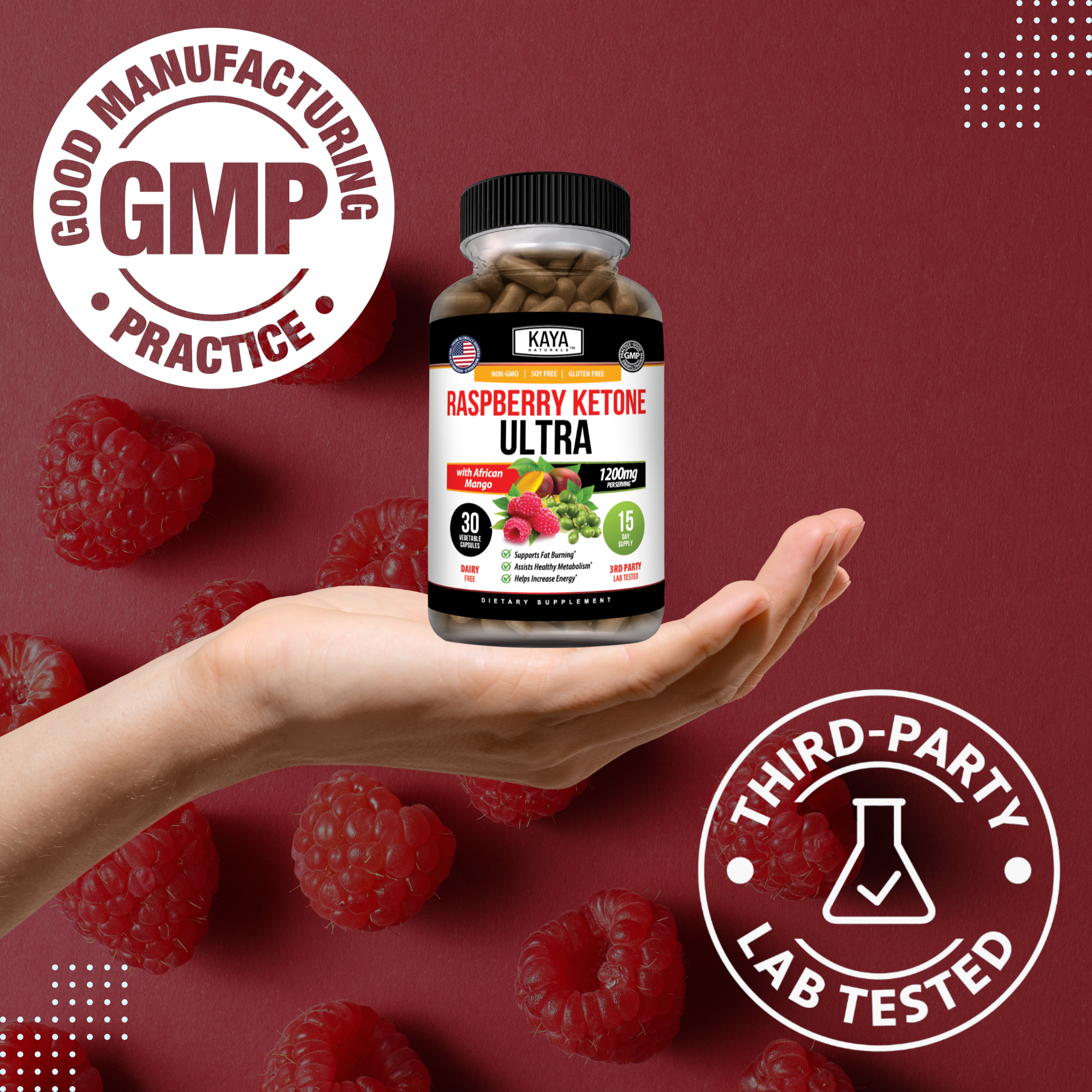 Raspberry Ketone Ultra – Metabolism & Weight Management Support – Energy & Appetite Control Formula – Daily Fat Burning Support