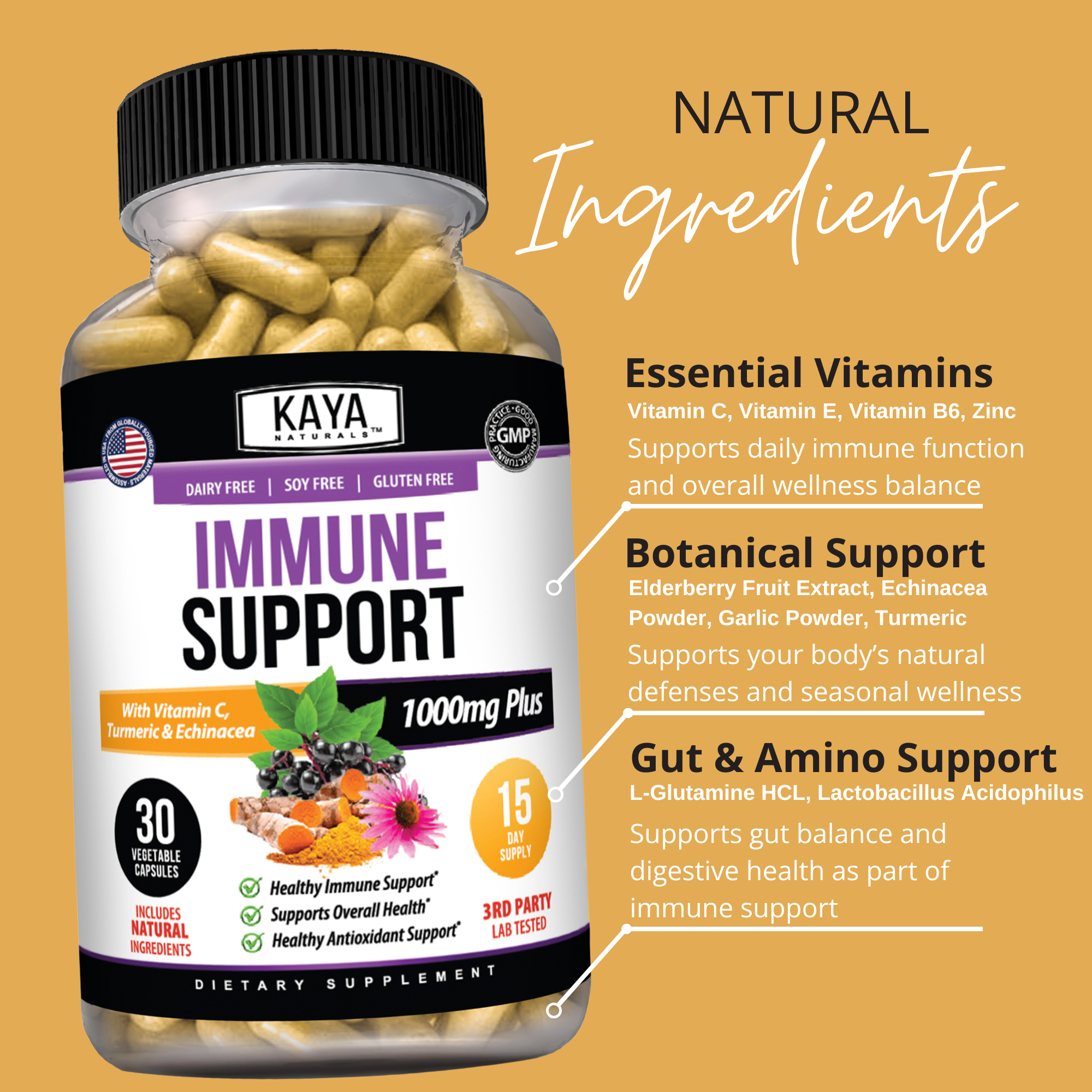 Immune Support Formula – Vitamin C, Zinc, Elderberry and Herbal Blend for Daily Defense and Wellness