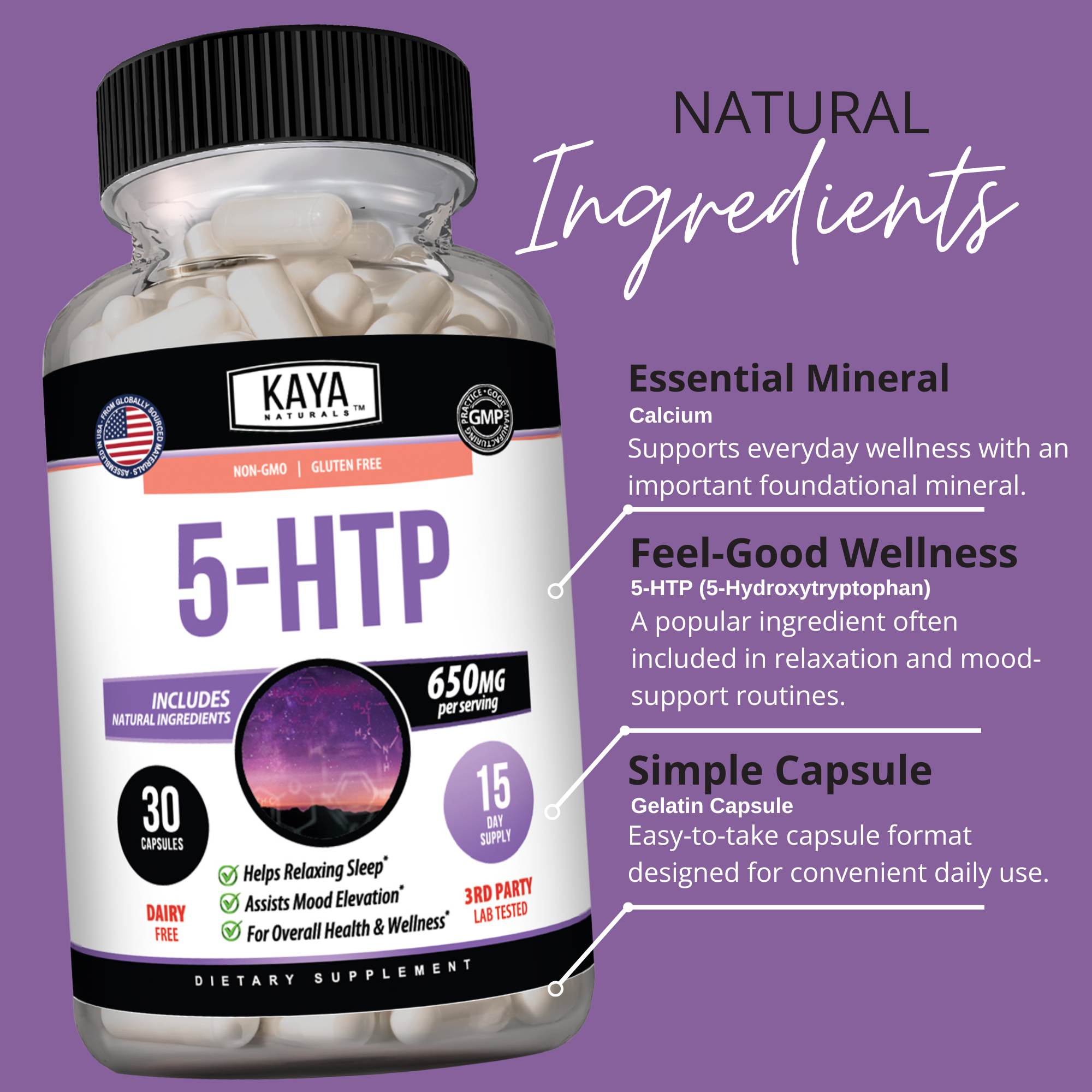 Kaya Naturals 5-HTP - Support for Calm, Balance & Everyday Wellness