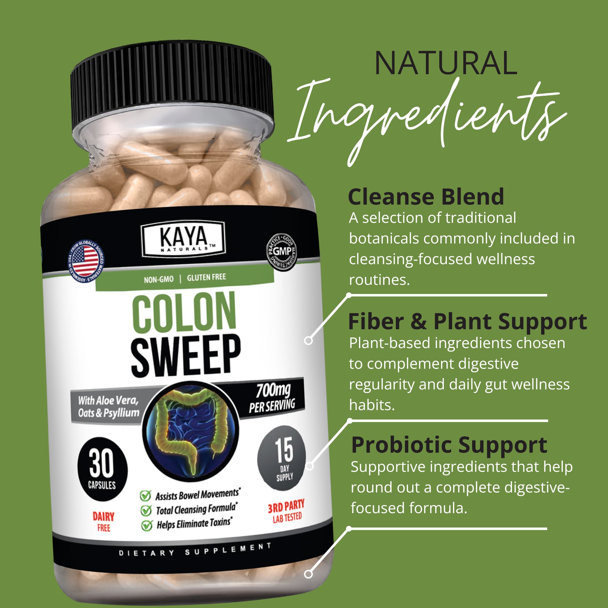 Colon Sweep – Digestive Cleanse & Gut Support – Daily Fiber & Detox Formula – Bloating & Regularity Support
