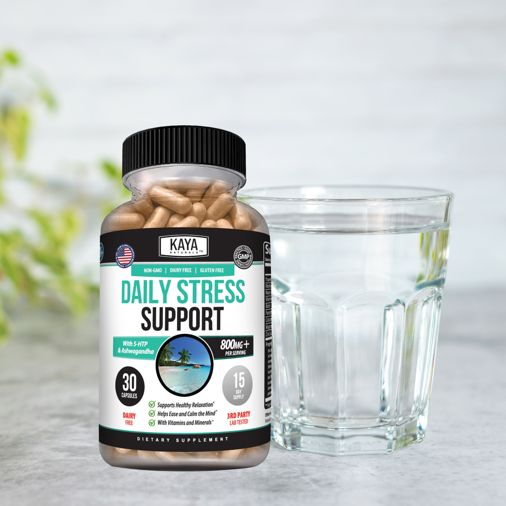 Kaya Naturals Daily Stress Support - Calm, Relaxation & Mood Balance Supplement Capsules