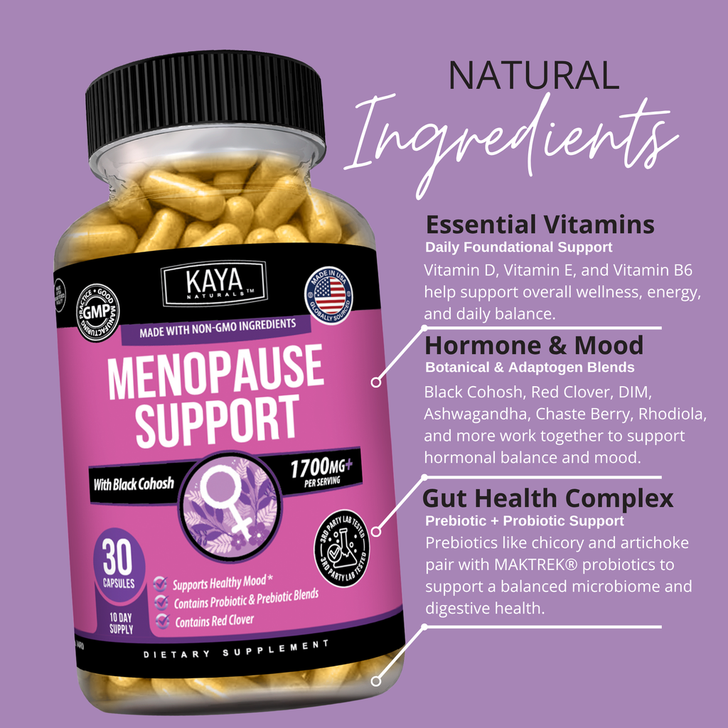 Menopause Support for Women – Black Cohosh, Red Clover, Probiotic & Prebiotic Blends for Hormonal Balance, Mood and Daily Wellness