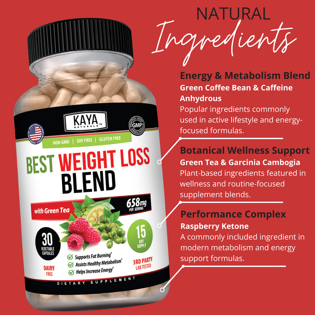 Kaya Naturals Best Weight Loss Blend Daily Energy & Metabolism Support Formula with Green Tea, Green Coffee Bean & Garcinia Cambogia