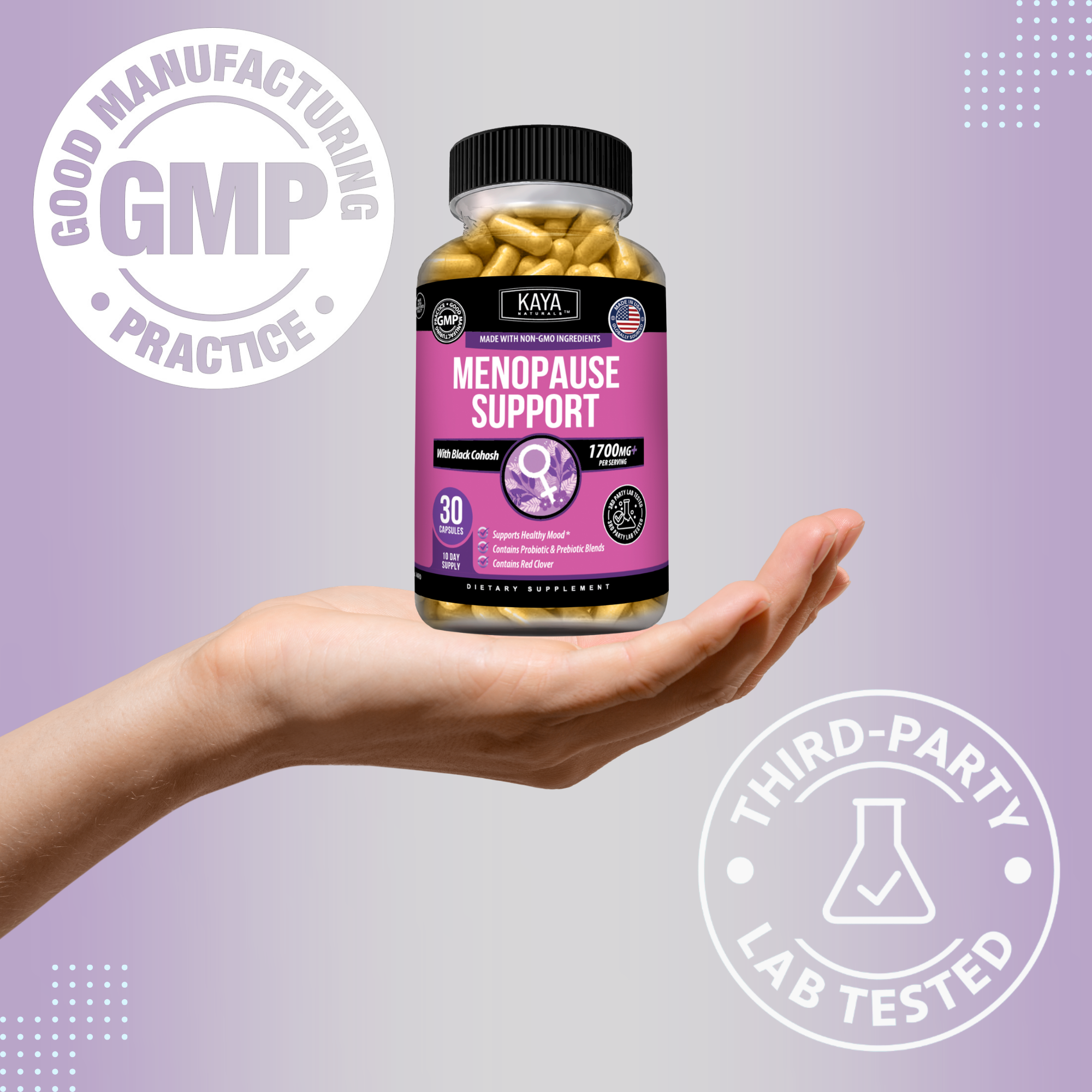 Menopause Support for Women – Black Cohosh, Red Clover, Probiotic & Prebiotic Blends for Hormonal Balance, Mood and Daily Wellness