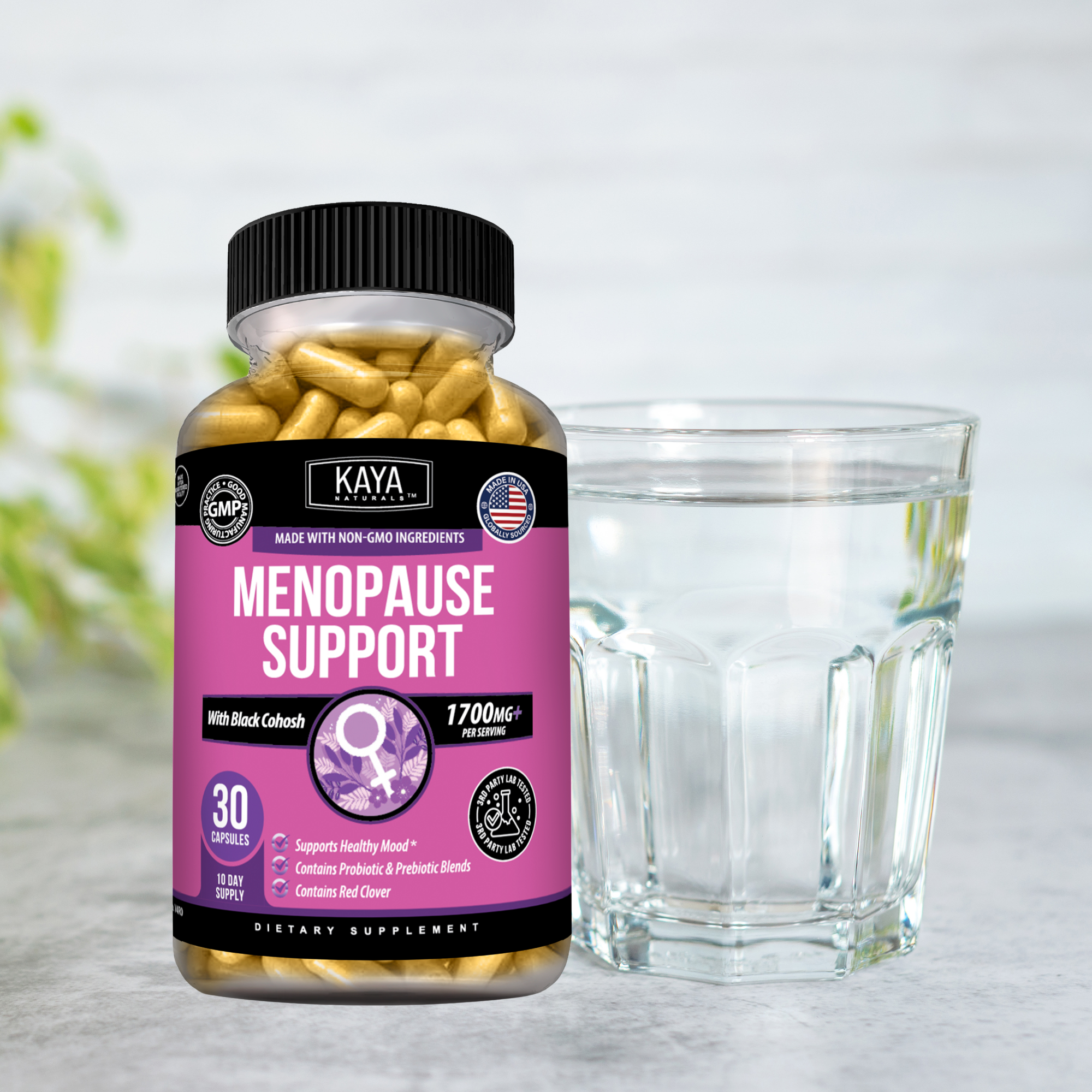 Menopause Support for Women – Black Cohosh, Red Clover, Probiotic & Prebiotic Blends for Hormonal Balance, Mood and Daily Wellness
