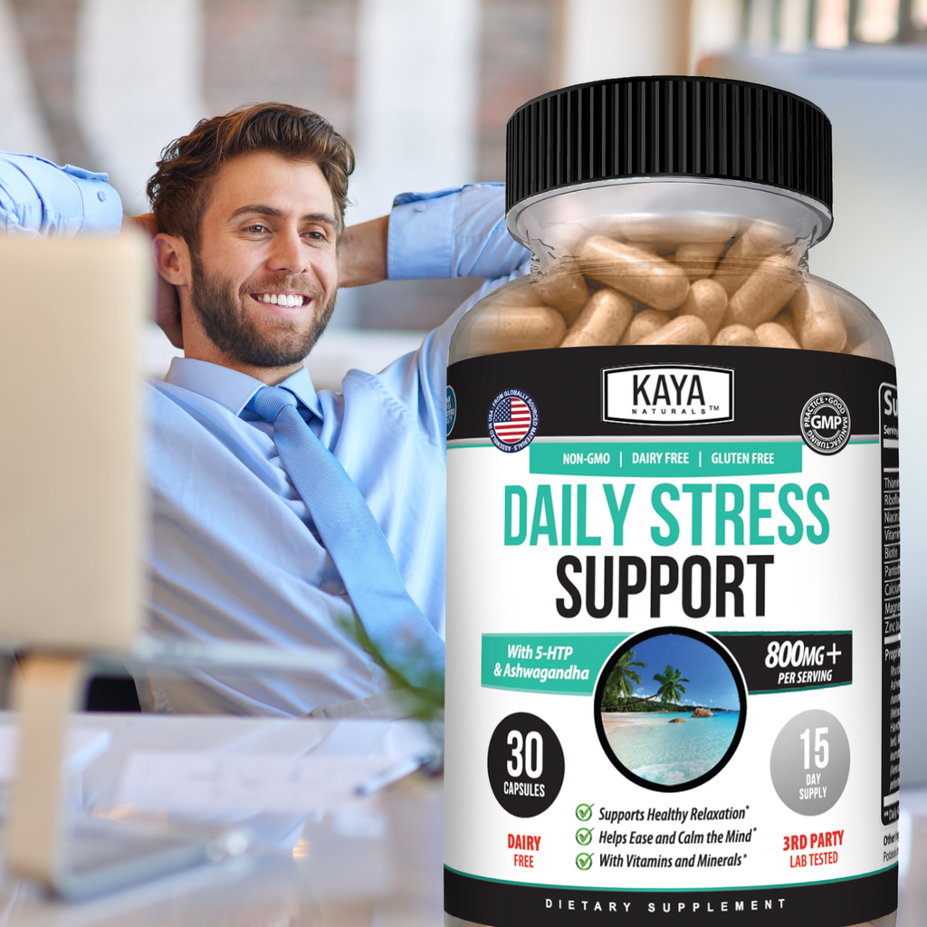Kaya Naturals Daily Stress Support - Calm, Relaxation & Mood Balance Supplement Capsules