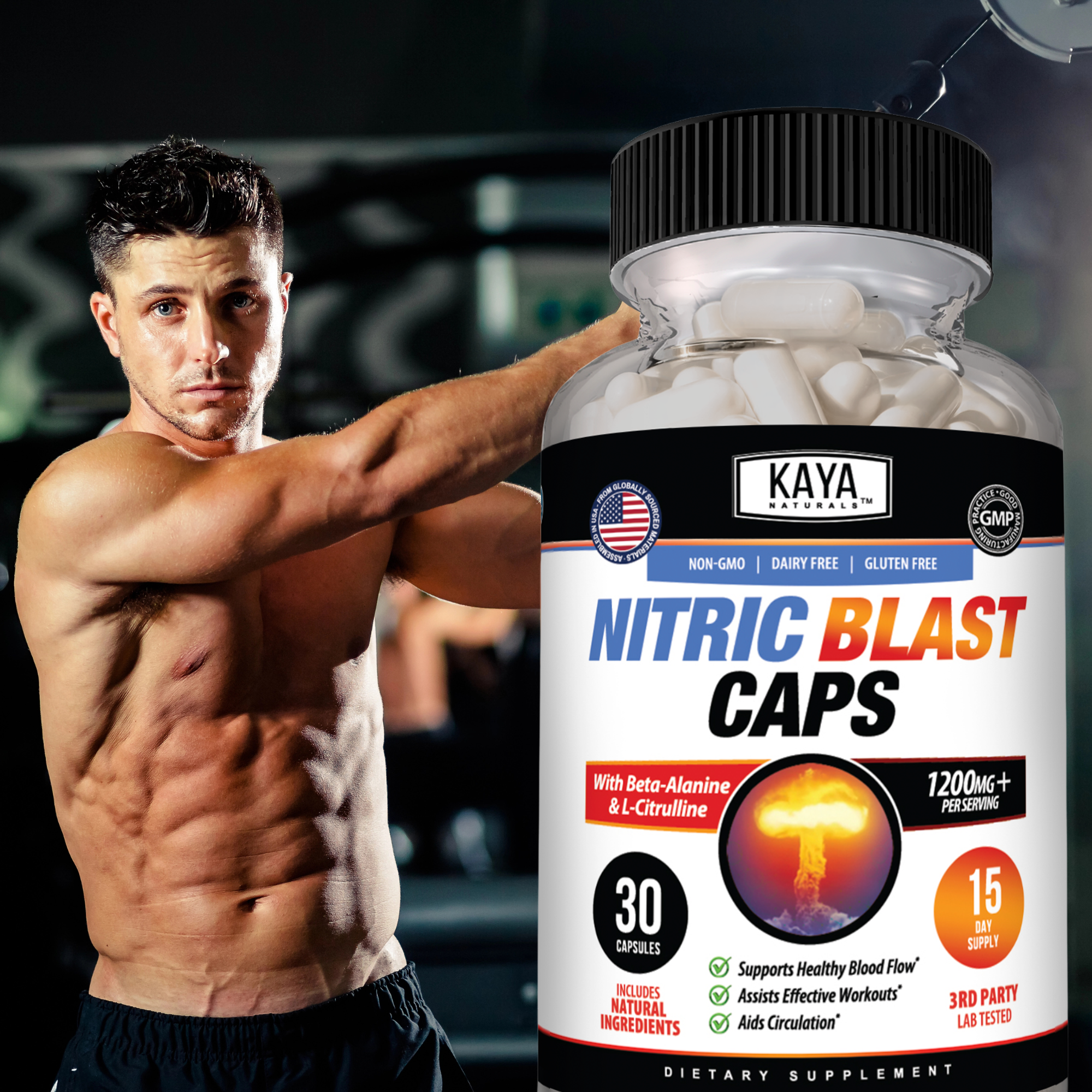 Nitric Blast Capsules – Nitric Oxide Support Formula – Pre-Workout Energy & Performance Support – Endurance & Pump Formula