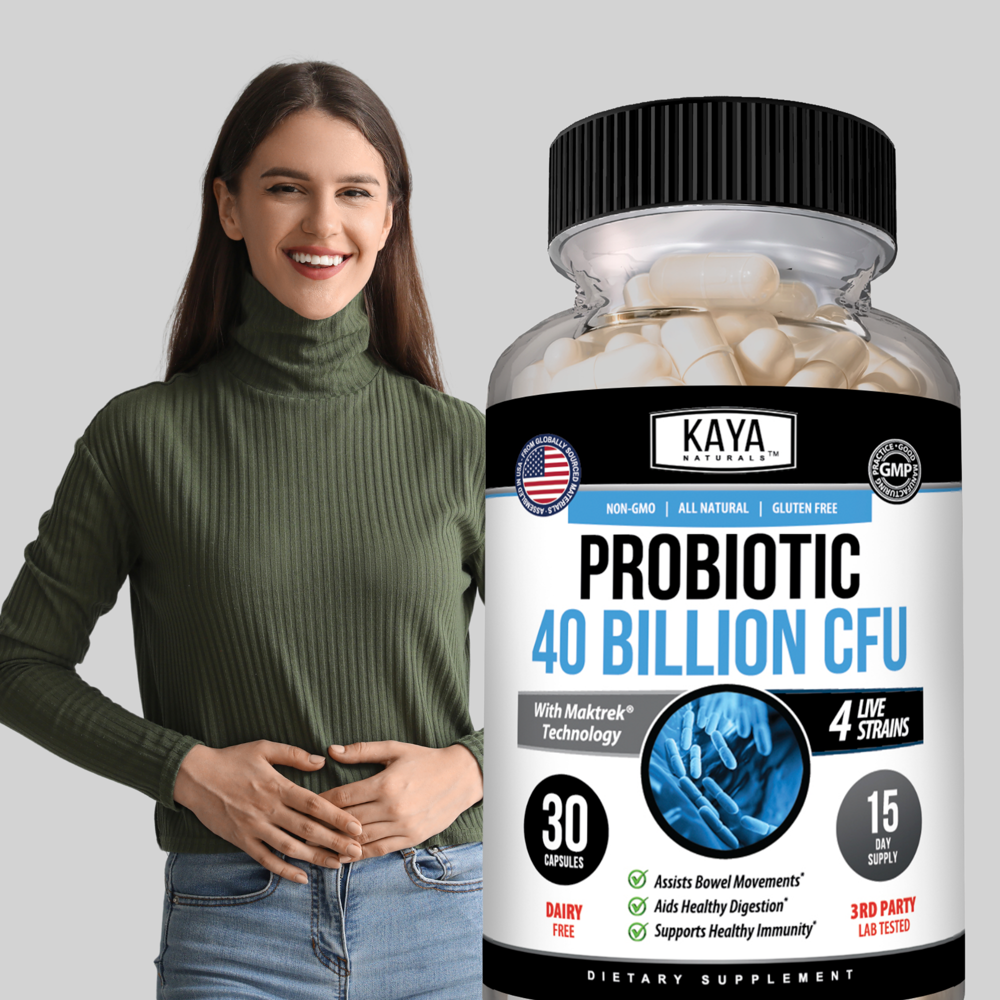 Probiotic 40 Billion CFU – Daily Gut Health & Digestive Support Supplement for Women & Men – Prebiotics + Probiotics